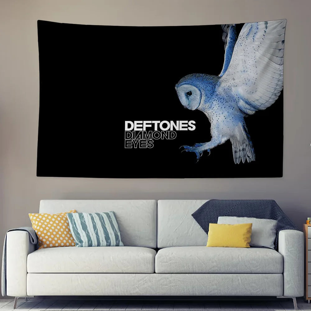 tapisserie murale décorative oiseau bleu texte deftones diamond eyes tissu chambre salon moderne