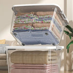 boîtes rangement transparentes plastique moderne poignées gris clair empilables organisation maison jardin