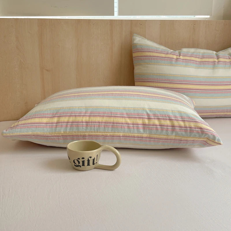 lot taies d'oreiller coton rayures rose clair modernes minimalistes douces lit maison