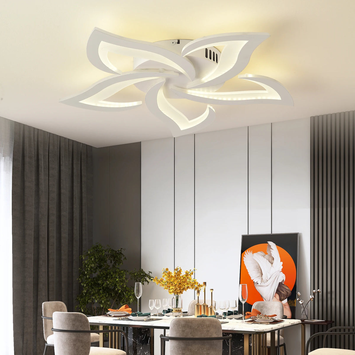 plafonnier led blanc noir fleurs stylisées moderne cuisine chambre salon