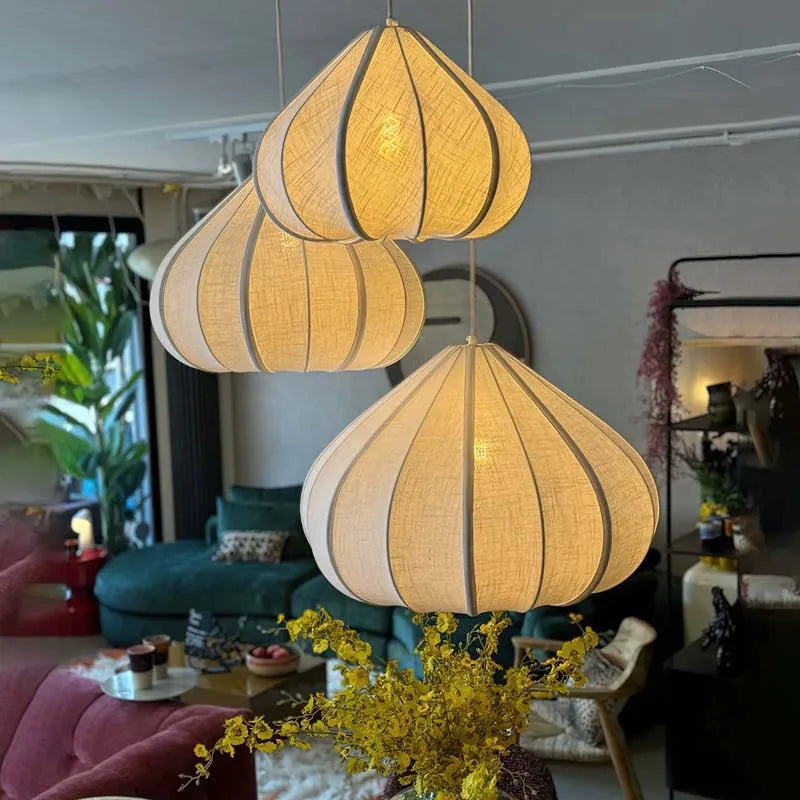 lampe suspendue tissu beige rayures horizontales moderne cordon interrupteur socle 90 260V 2000 82000