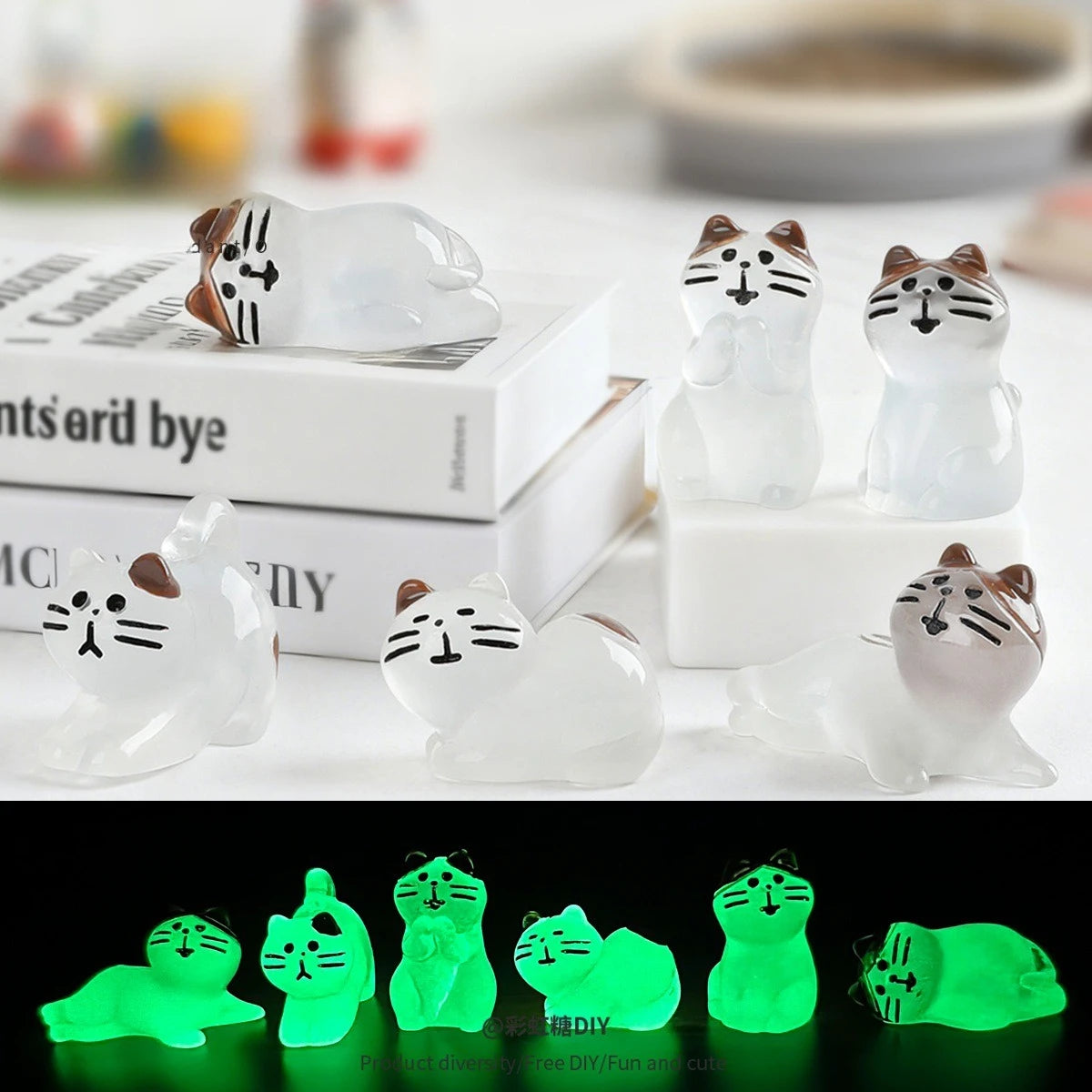 statues chats miniatures résine luminaires décor jardin cartoon mignon blanc marron noir pastorales