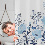 rideau douche peva fleurs stylisées blanc bleu moderne opacité 120cm 150cm 180cm 200cm 240cm