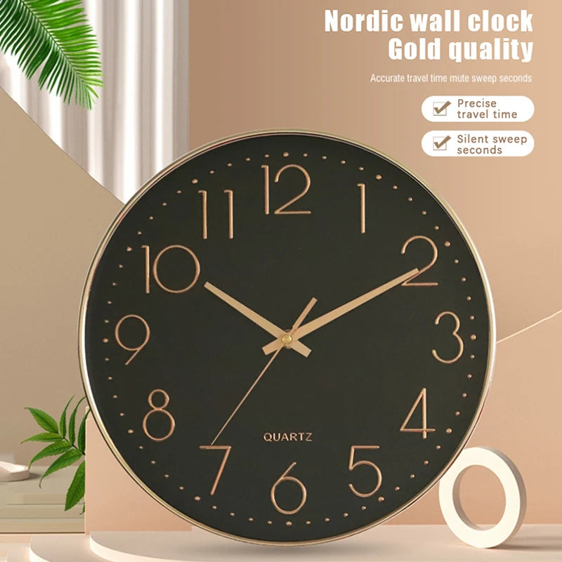 horloge murale moderne nordique verre transparent chiffres arabes blanc noir