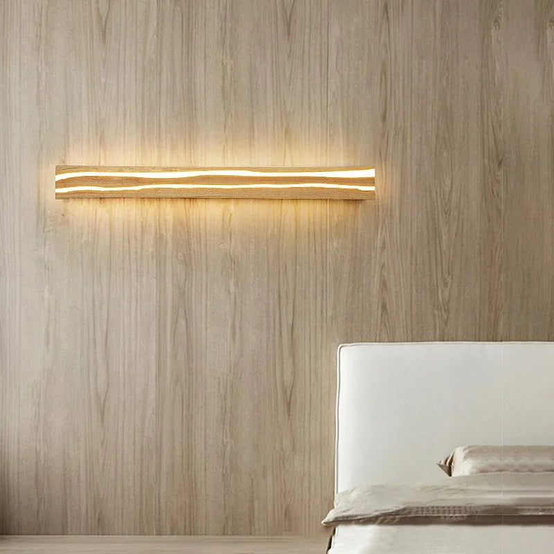 applique murale moderne bois doré ondulé fixée mur lumière blanc chaud
