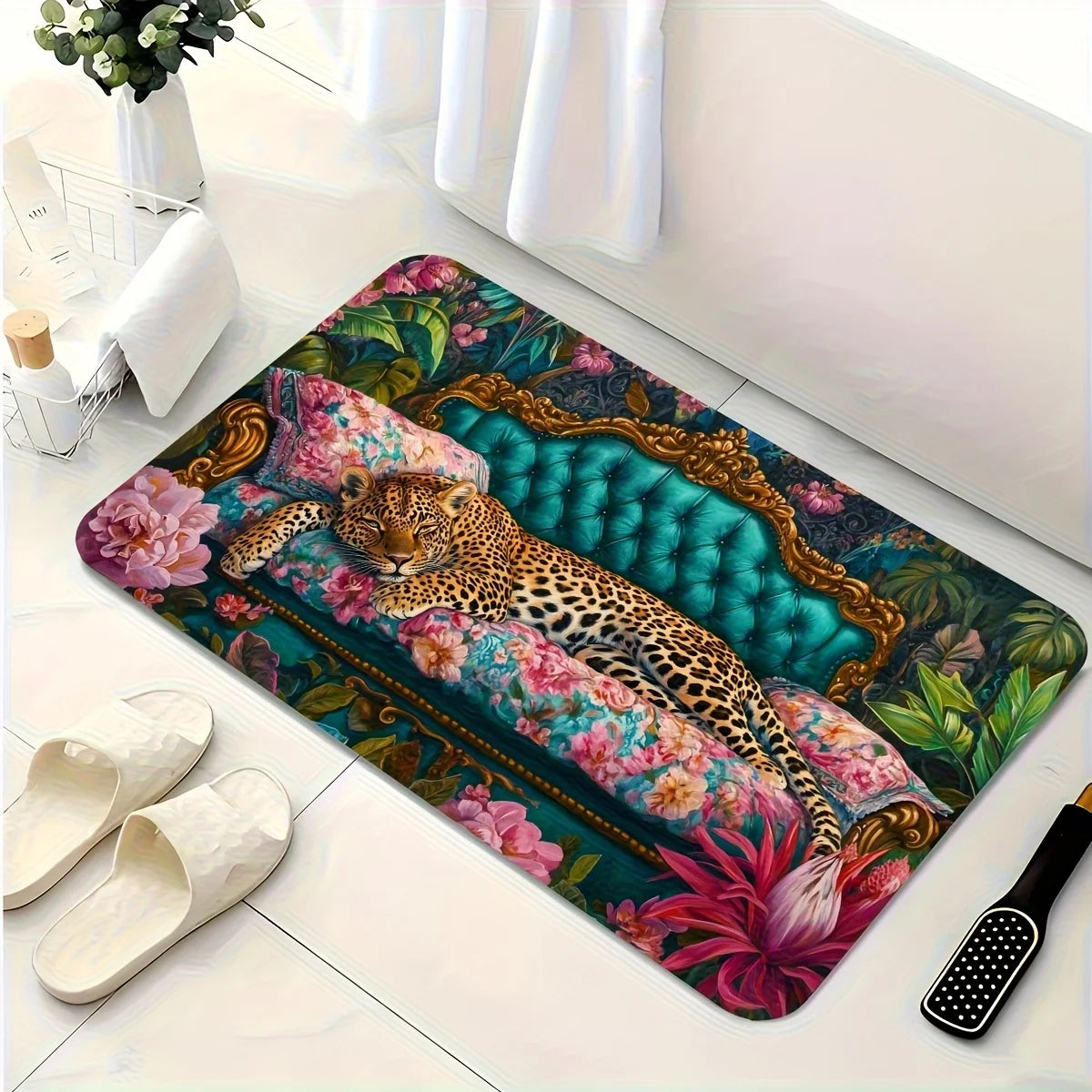 tapis sol léopard floral vert rose doré luxueux moderne extérieur intérieur