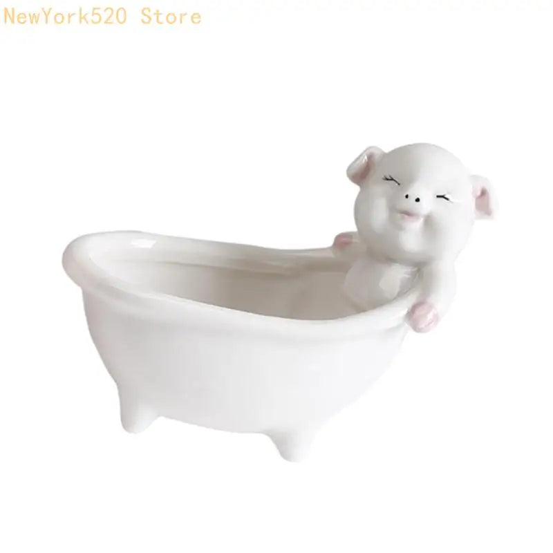 vasque céramique cochon ours blanc rose gris décoration cartoon fleur artificielle