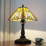 lampe table art déco vitrail couleur noir marron orange jaune bleu blanc motifs géométriques