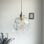 lampe suspendue classique transparente dorée cristal verre taillé salon chambre hallôtel