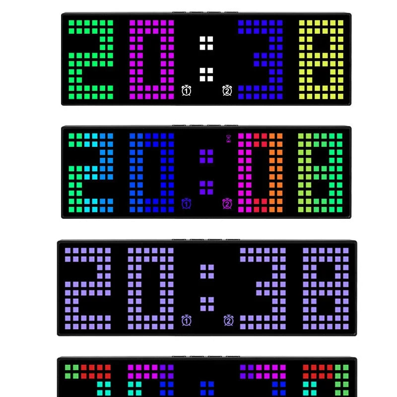 horloge numérique pixelisée couleur changeante moderne minimaliste multifonctionnelle réveil vocal dynamique multifacette