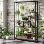 Support pour plantes d'intérieur 5 niveaux en métal noir avec plantes vertes