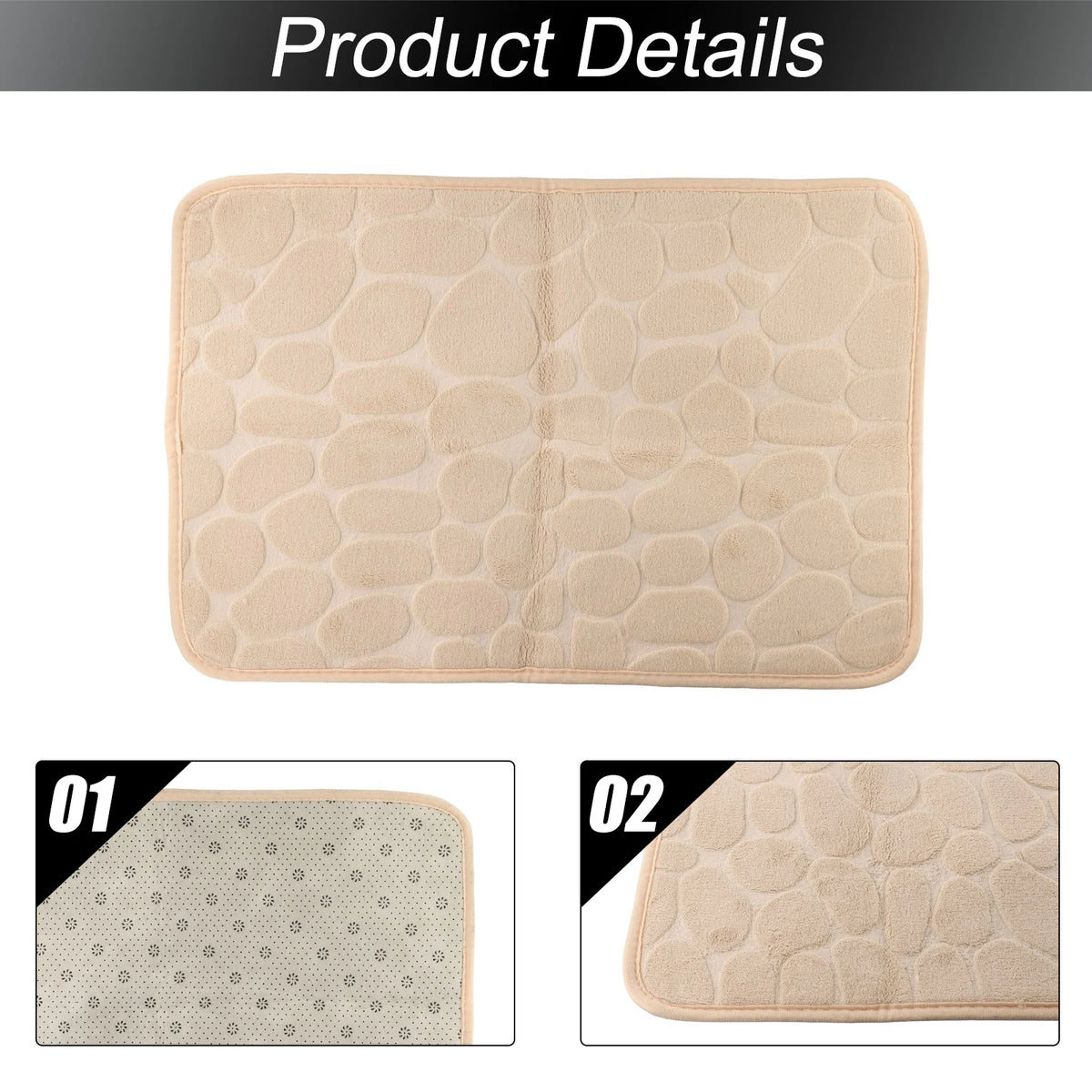 tapis bain antidérapant mousse mémoire forme tapis polaire absorbant cailloux gris rose moderne