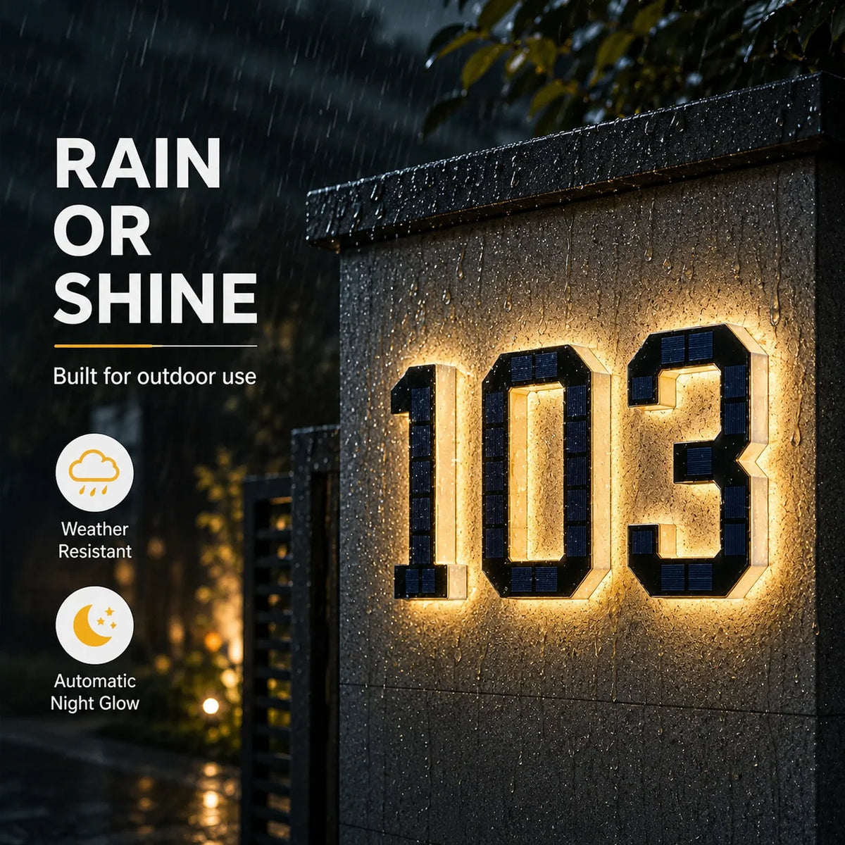 numéro maison lumineux solaire led étanche adhésif noir blanc moderne