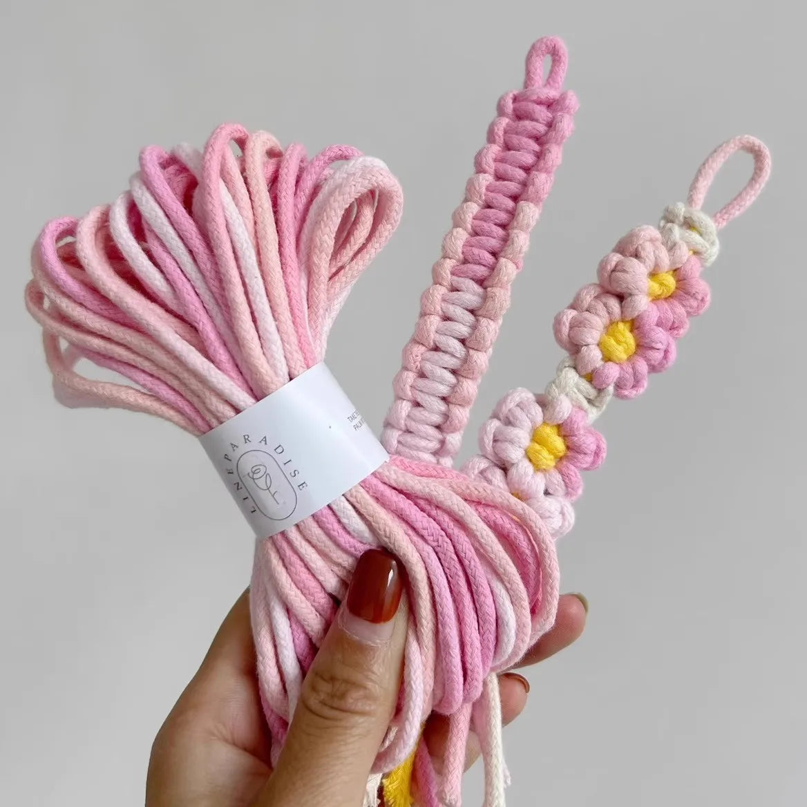 cordelette coton 3mm rayures rose blanc bleu clair verte haute ténacité écologique texturée étiquette