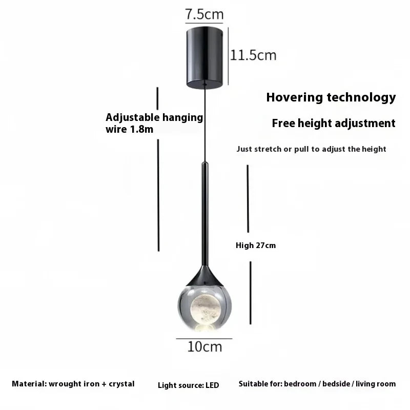 lampe suspendue moderne minimaliste cristal lunaire salle bain restaurant chambre exposition