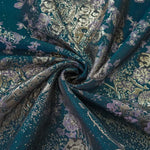 tissu brodé floral texturé bleu foncé violet or luxueux polyester 150cm