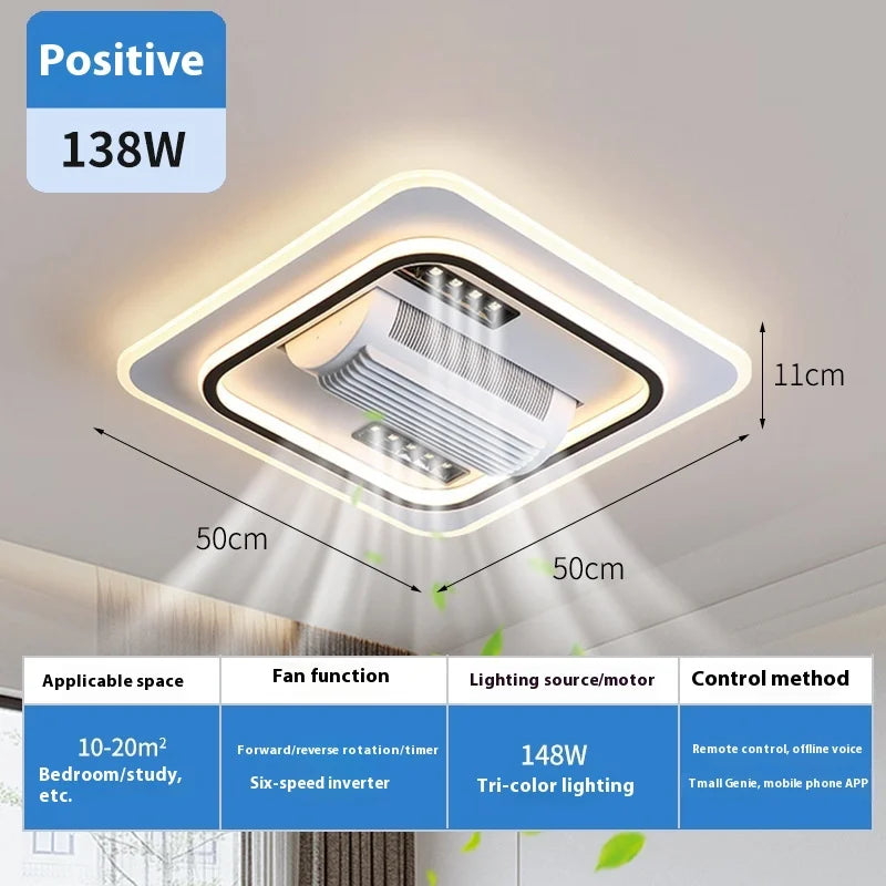 ventilateur lumiere moderne minimaliste concentrique blanc argenté led intelligent