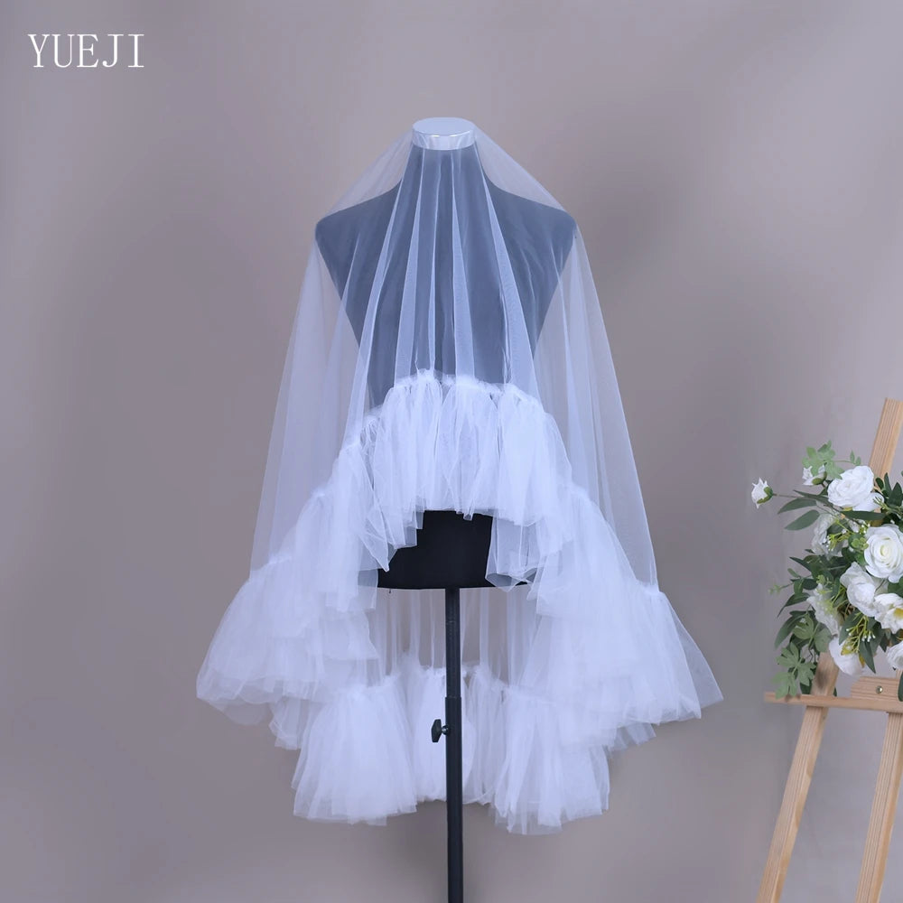 voile mariée femme blanc ivoire clair tulle plissé romantique double couche peigne inclusion bouquet