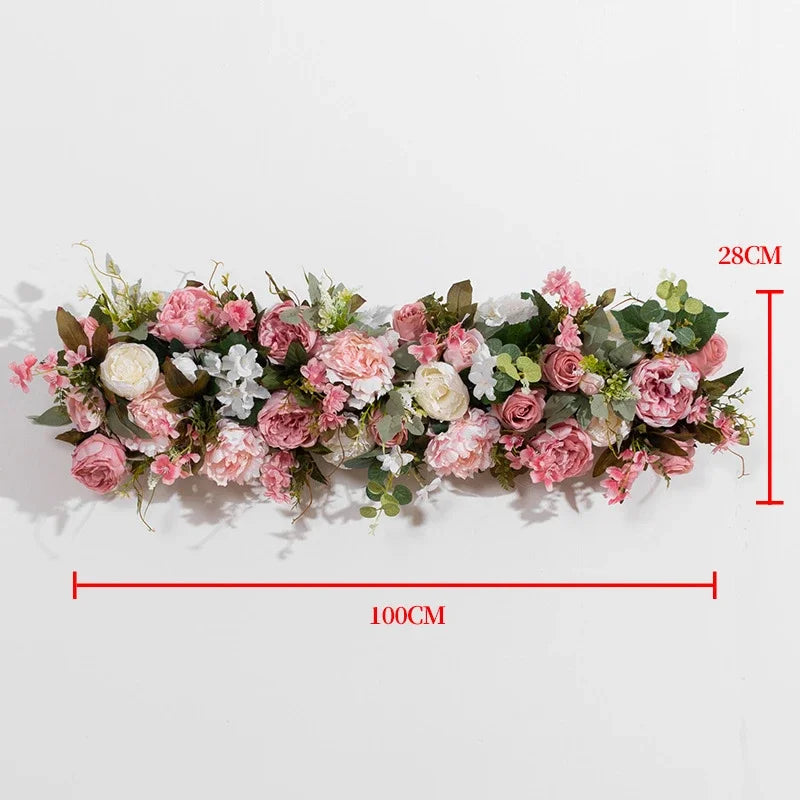 guirlande florale artificielle fleurs roses feuilles vertes décoration intérieure classique 100x28cm anniversaire mariage