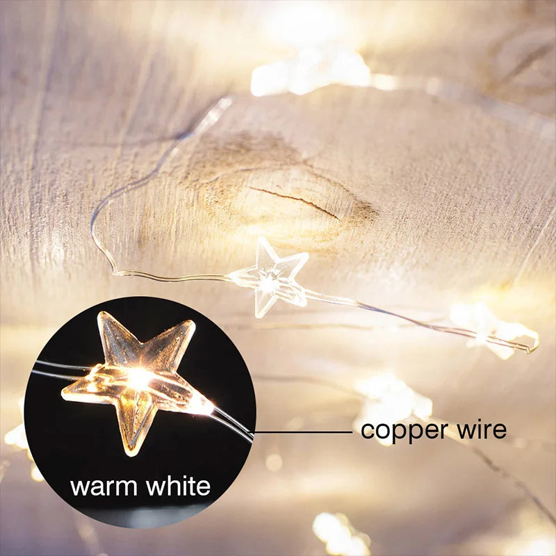 guirlande lumineuse étoiles blanc chaud moderne 4m batterie cr2032 extérieur noël jardin
