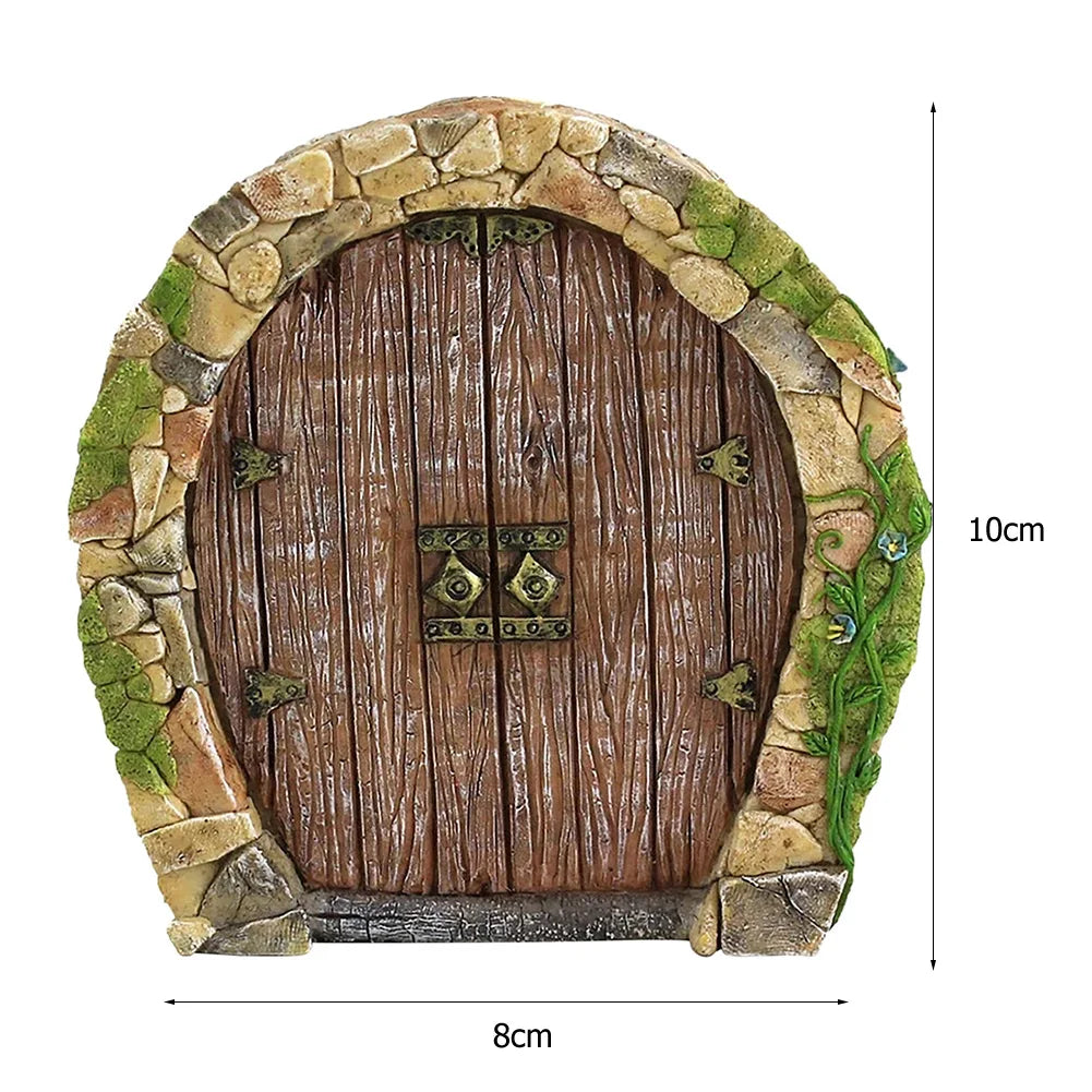 décoration jardin porte miniature bois mascotte bleu rose vert marron fantaisie rustique