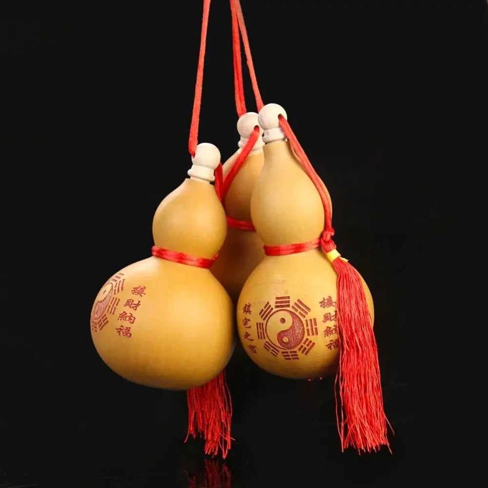 décoration suspendue gourde séchée motif yin yang chinois ornement maison feng shui traditionnel artisanal