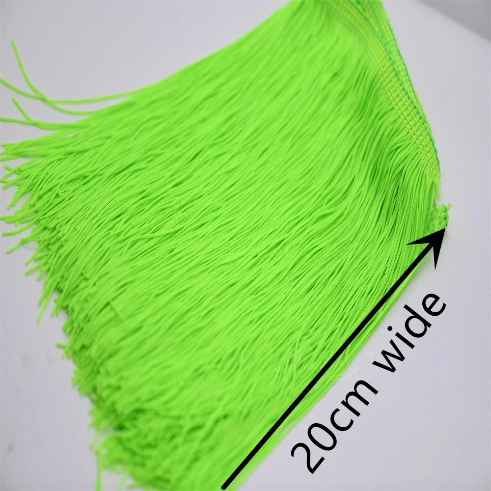 franges polyester 20cm large bleu vert orange tissu moderne décoration vêtement craft
