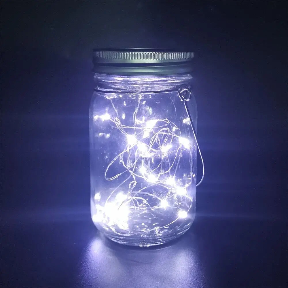 lampe solaire bocal transparent filament doré guirlande led décoration extérieure patio jardin