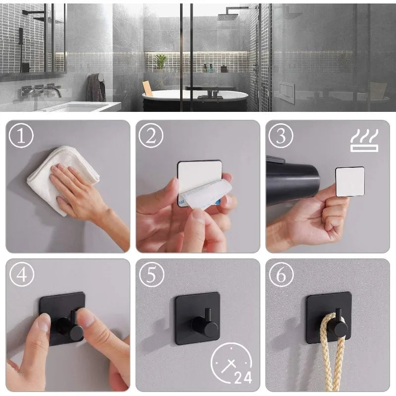 porte serviettes mural adhésif acier inoxydable noir moderne crochets salle bainrangement