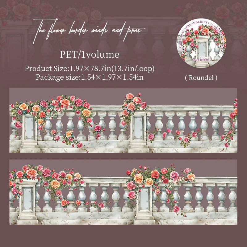 ruban decoratif transparent fleurs vigne vintage floral adhésif naturel blanc marron bleu rose vert