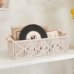 panier rangement tressé bohème motif floral blanc crème robuste utilisation multiple empilable rustic