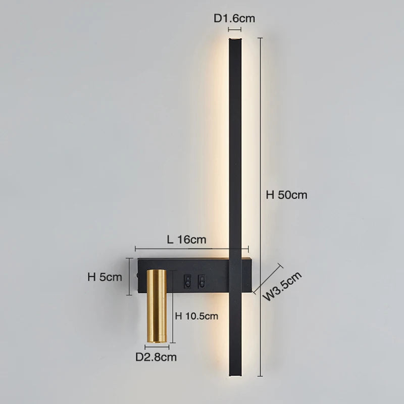 lampe murale moderne noire dorée éclairage cuisine chambre entrée interrupteur fixée mur led sources