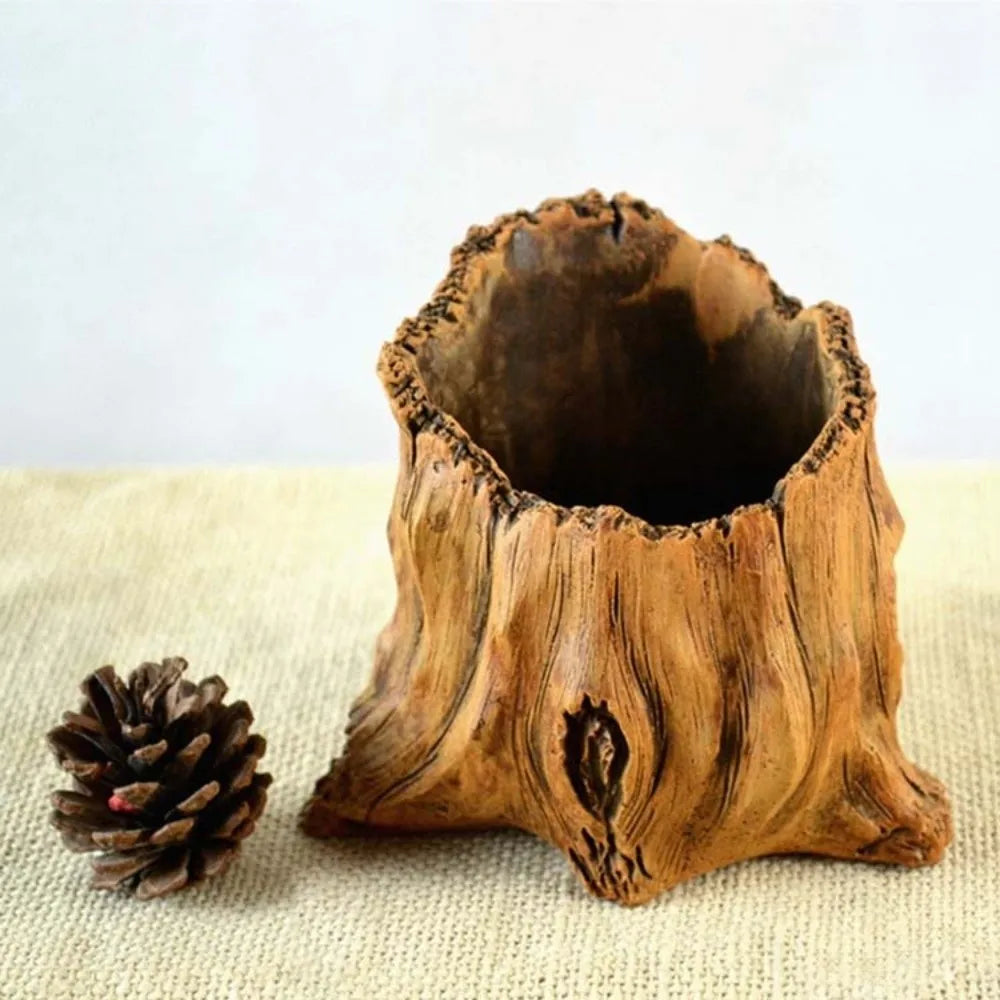 planteur bois naturel rustique grain bois opaque décoration intérieure fleur verte pastoral