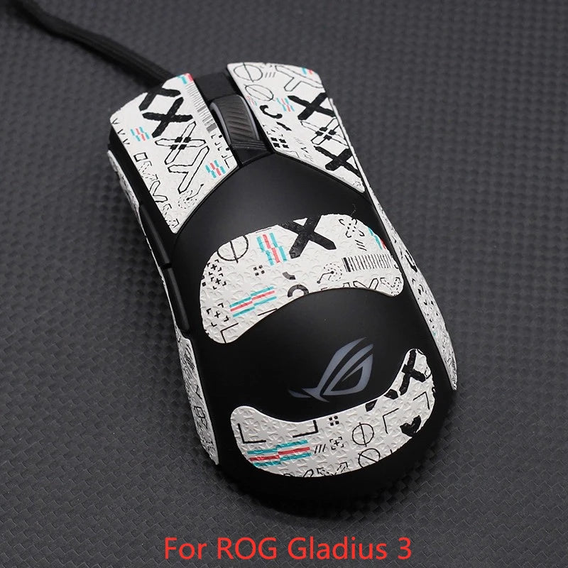 autocollants antiderapants noirs motif geometrique souris gaming rog gladius deux trois