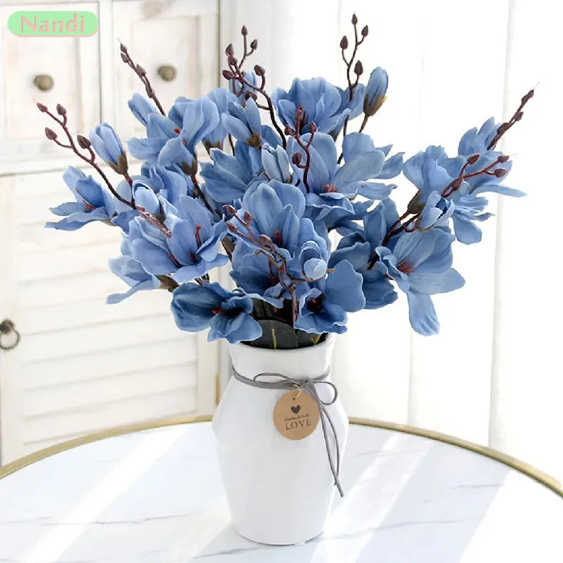 décoration intérieure moderne bouquet artificiel fleurs bleu blanc rose 43cm