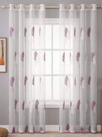 rideaux transparents brodés motifs floraux violet argenté décoratifs fenêtre maison