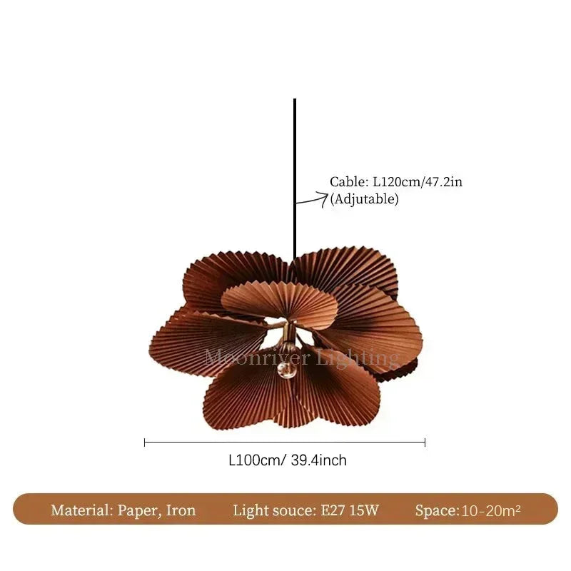lampe suspendue moderne feuilles plissées marron clair salon chambre lumière blanc neutre chaleureuse