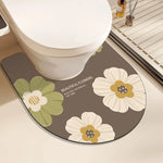 tapis bain moderne antidérapant motifs floraux gris foncé blanc vert jaune résistant corrosion