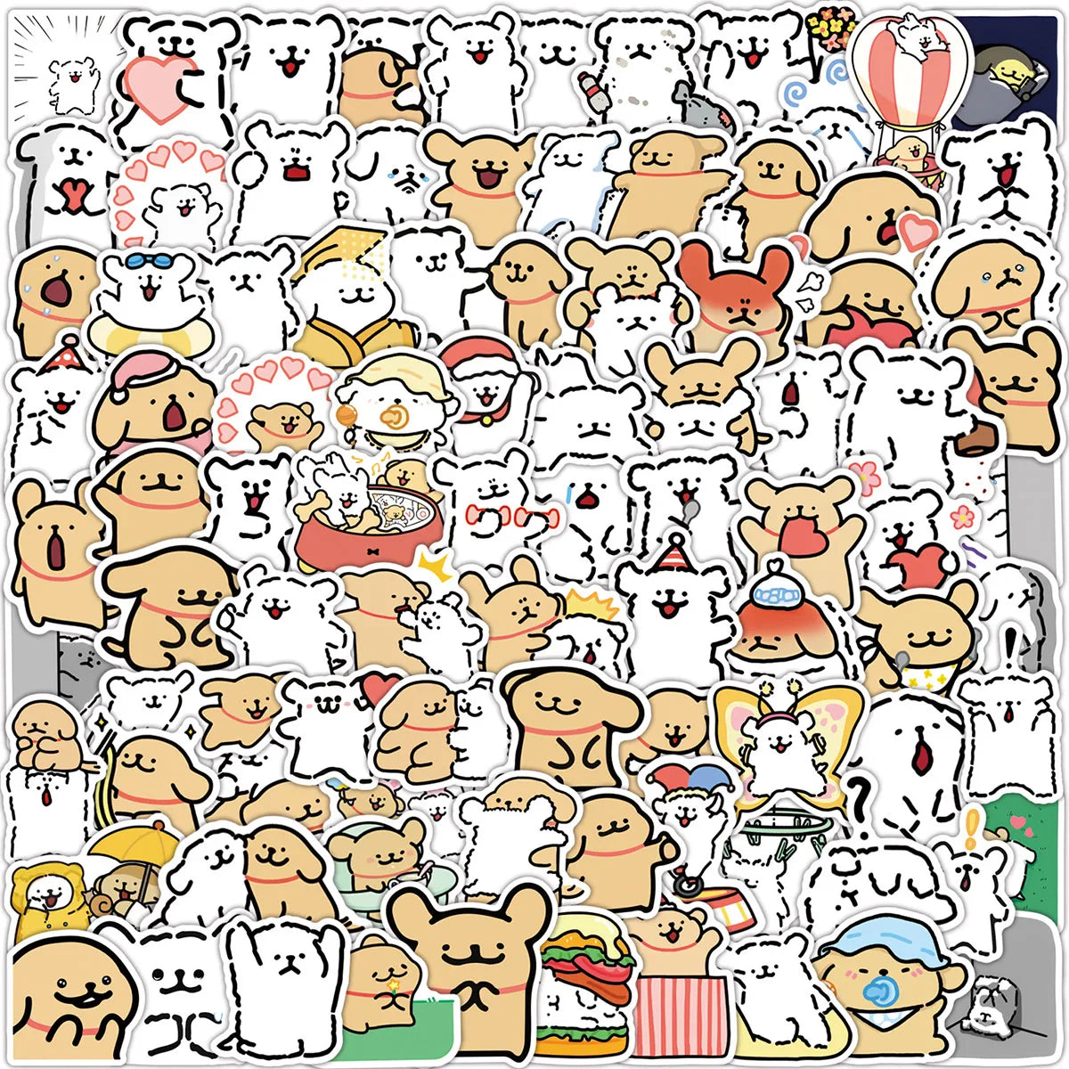 stickers kawaii chiens mignons expression activités 100 pièces blanc rose vert bleu opaques décoration