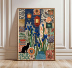 tableau floral patchwork lanternes géométrique moderne bleu vert orange noir blanc