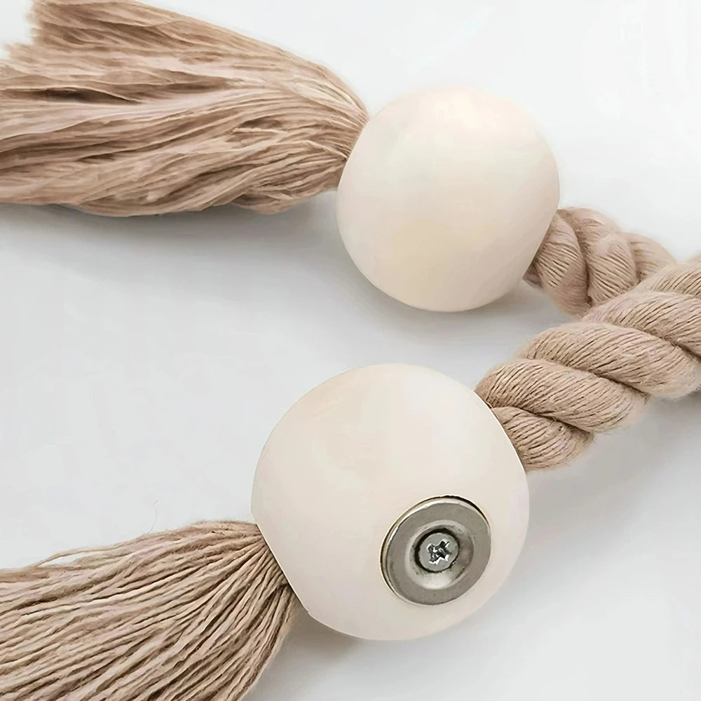 boucle rideau boho bois franges simples coton beige blanc moderne maison