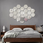 miroir hexagonal acrylique adhésif mural décoratif mosaïque brillant argenté doré gris clair moderne
