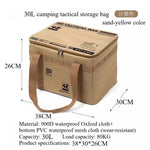 sac rangement camping vert olive imprimé militaire 30L étanche boucles métalliques assiettes couvercles bouteille
