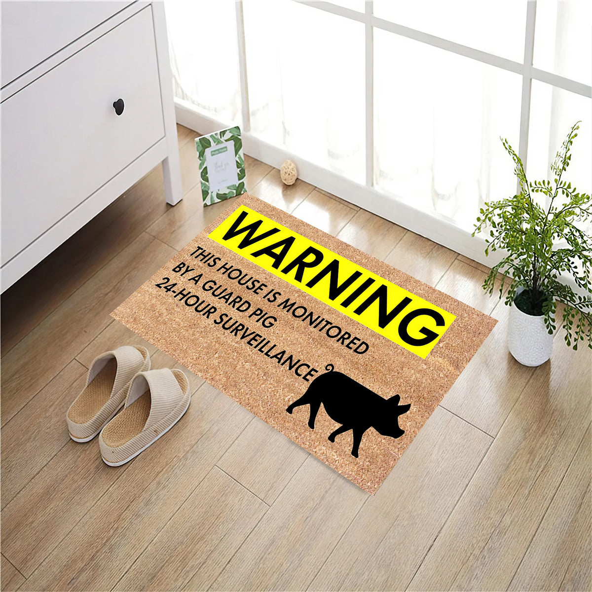 tapis d'entrée antidérapant imperméable marron clair noir jaune moderne humoristique porc résistant décoloration