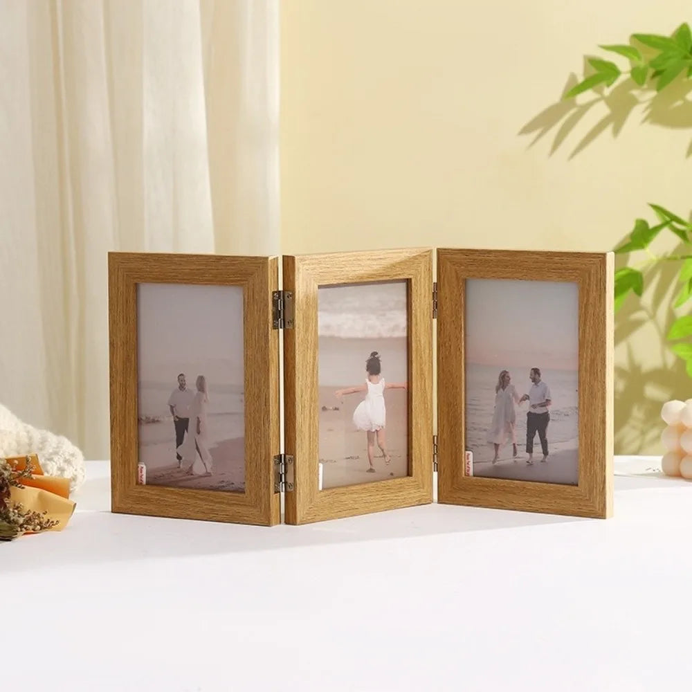 cadre photo triplé bois clair noir minimaliste charnières photos décoratives pouces pouces blanc foncé