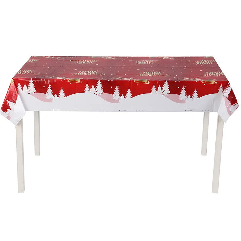 nappe table noël rouge blanche verte or motif festif bonhomme neige arbre cloche étoile