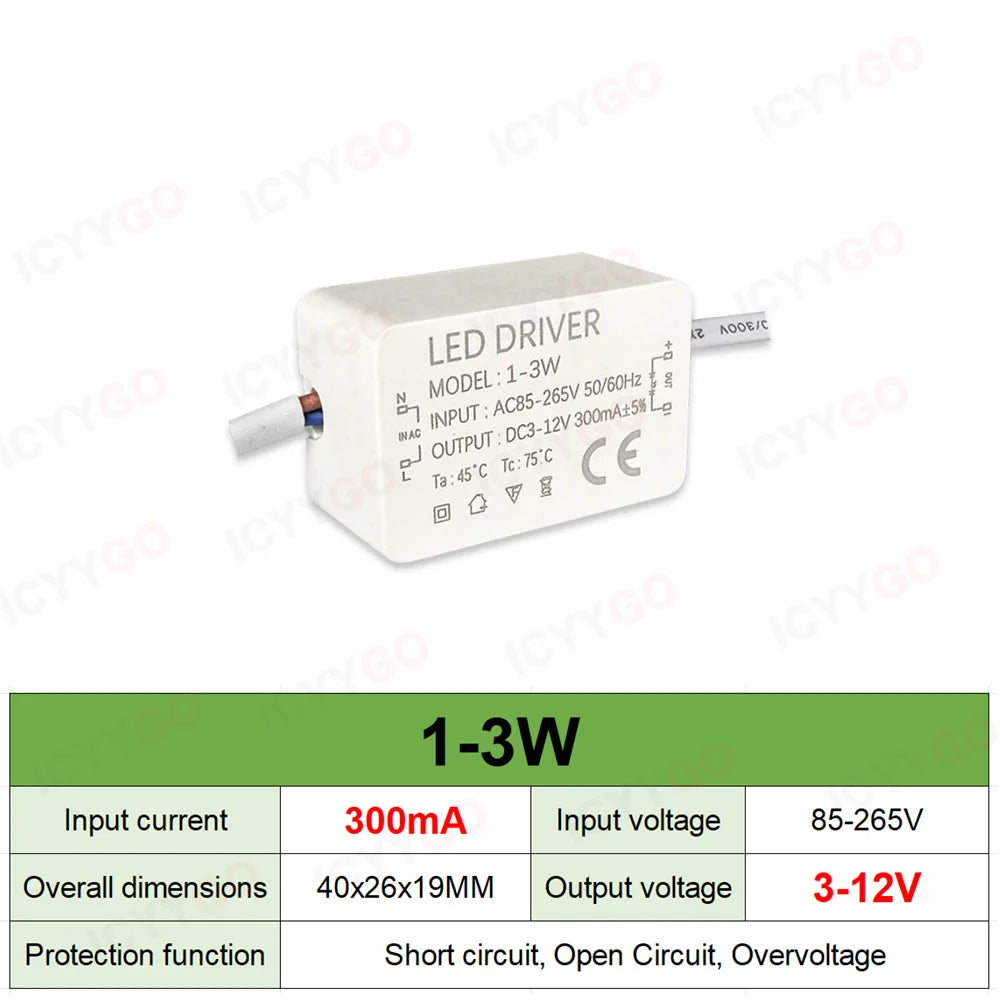 pilote led driver alimentation 120v 240v 3w 18w 300ma 600ma isolation industrielle ccc sécurité
