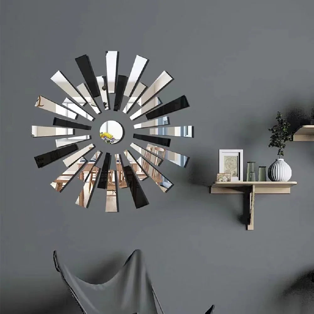 miroir mural moderne adhésif acrylique noir argenté reflets décoration chambre salle bain