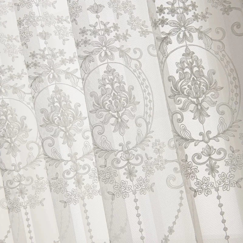 rideau blanc floral brodé transparent moderne maison hospitalière tulle polyester
