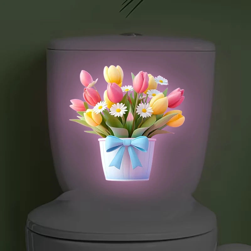 stickers decoratifs toilettes multicolores fleurs insectes adhésifs maison chambre salon